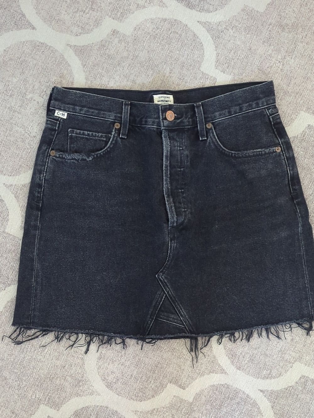 Citizens of Humanity Washed Black Frayed Hem Denim Mini Skirt Size 29